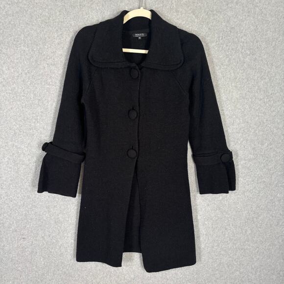 Solo Tu Cardigan Sweater Womens Medium Wool Collar Button Italy Witchy‎ READ - Picture 2 of 11